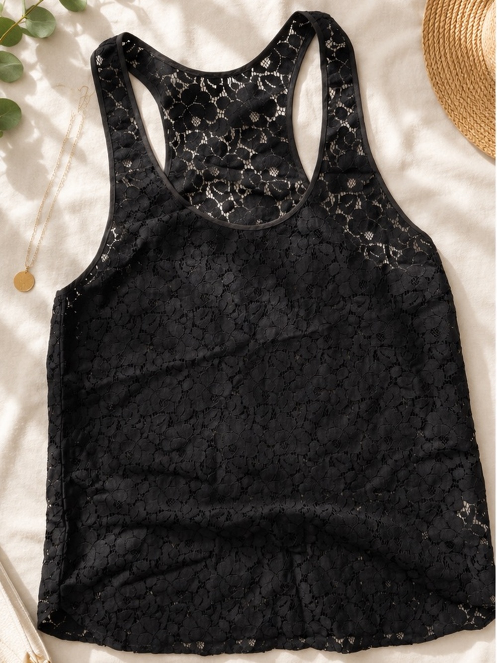 Wilfred Black Floral Lace Racerback Tank | Estimated Medium